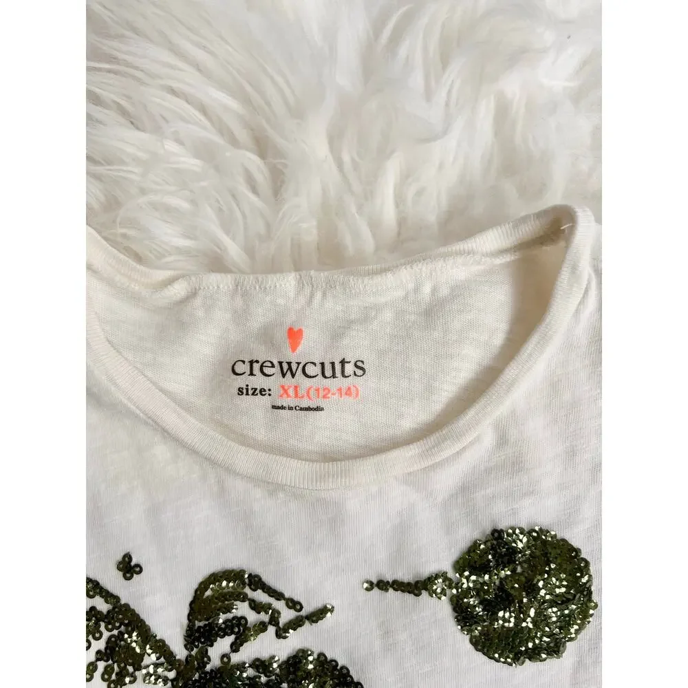 Crewcuts Sequin Palm Tree Tee - White with Black Sequins